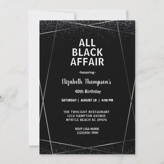 Elegante All Black Affair 40ste verjaardag viering Kaart (Voorkant)