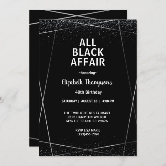 Elegante All Black Affair 40ste verjaardag viering Kaart (Voorkant / Achterkant)