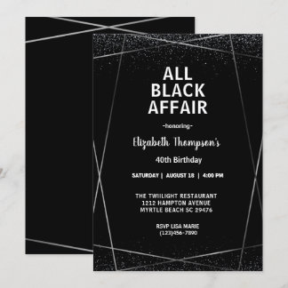 Elegante All Black Affair 40ste verjaardag viering Kaart