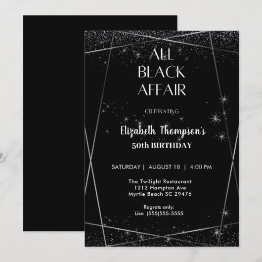 Elegante All Black Affair 50ste verjaardag viering Kaart (Voorkant / Achterkant)