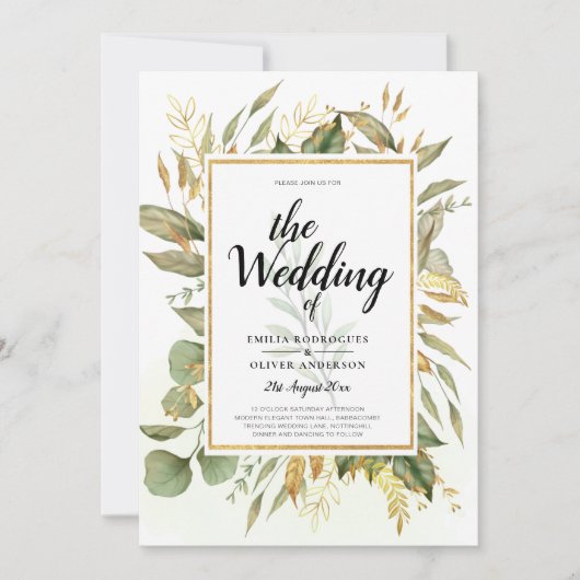 Elegante All-in-1 groene takken met gouden bladere Kaart (Voorkant)