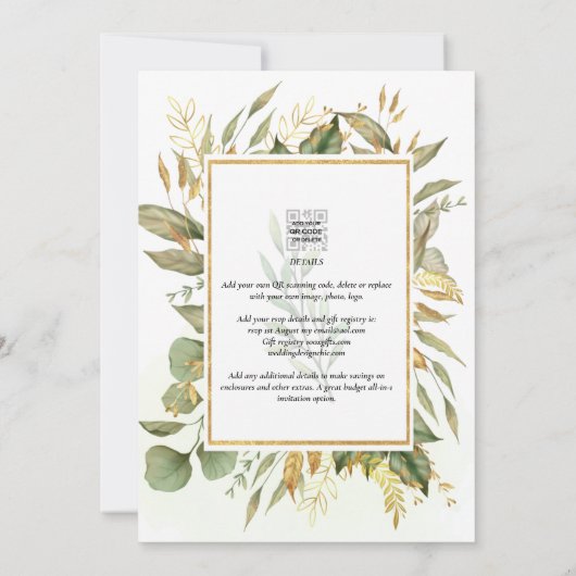 Elegante All-in-1 groene takken met gouden bladere Kaart (Achterkant)