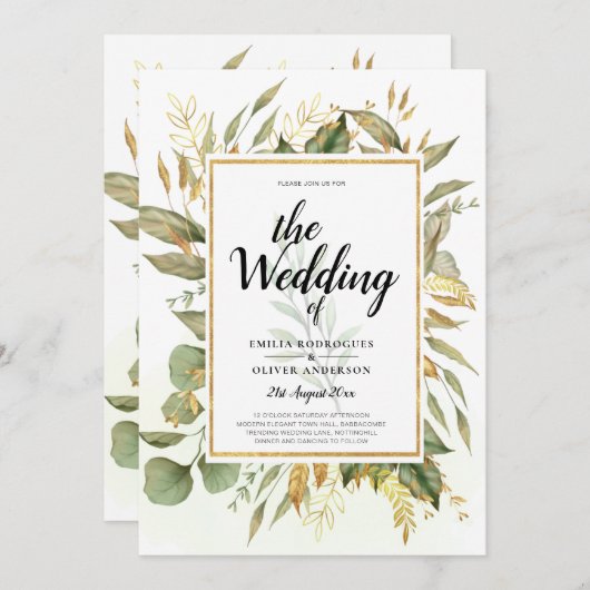 Elegante All-in-1 groene takken met gouden bladere Kaart (Voorkant / Achterkant)