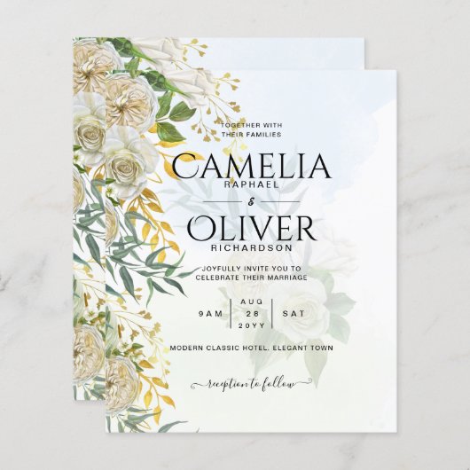 Elegante All-in-1 Witte Rozen Botanische Bruiloft (Voorkant / Achterkant)