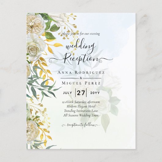 Elegante All-in-1 Witte Rozen Botanische Bruiloft Flyer (Voorkant)