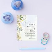 Elegante All-in-1 Witte Rozen Botanische Bruiloft Flyer (Enkel)