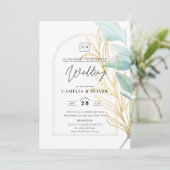 Elegante All-in-1 Zee Glas Turkoois Gouden Blad Tr Kaart (Staand voorkant)