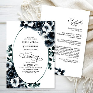 Elegante All in One Black White Bloemen Huwelijk Kaart