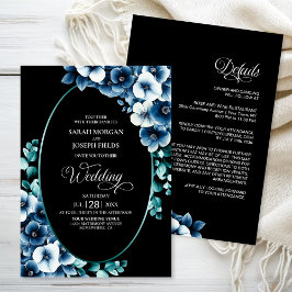 Elegante All-in-One Blauwe Bloem Bruiloft Kaart