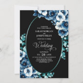 Elegante All in One Blue Floral Wedding Kaart (Voorkant)