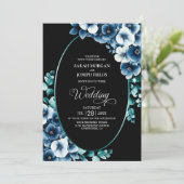 Elegante All in One Blue Floral Wedding Kaart (Staand voorkant)
