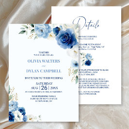 Elegante All in One Blue Floral Wedding Kaart