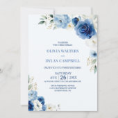 Elegante All in One Blue Floral Wedding Kaart (Voorkant)