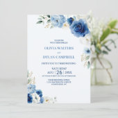 Elegante All in One Blue Floral Wedding Kaart (Staand voorkant)