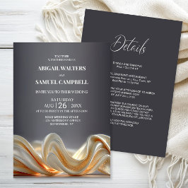 Elegante All-in-One Gouden Zijde Huwelijk Kaart