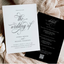 Elegante All-in-One Trouwuitnodiging met Details Kaart
