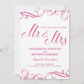 Elegante All-in-One Trouwuitnodigingen | Heet Roze Kaart (Voorkant)
