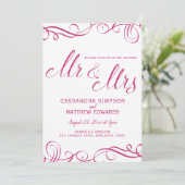 Elegante All-in-One Trouwuitnodigingen | Heet Roze Kaart (Staand voorkant)