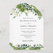 Elegante alles in één groen bloemenboog bruiloft kaart (Voorkant / Achterkant)