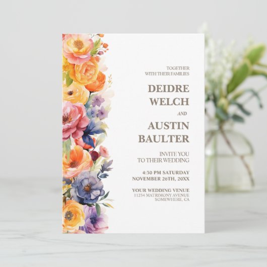 Elegante alles in één lente bloemenbruiloft kaart (Staand voorkant)