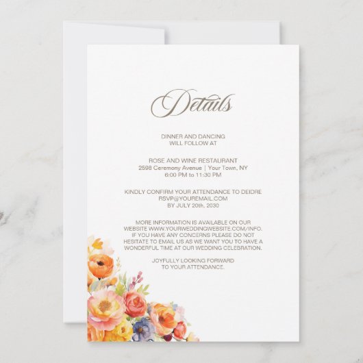 Elegante alles in één lente bloemenbruiloft kaart (Achterkant)