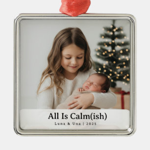 Elegante "Alles is rustig(ig)" familiefoto met ker Metalen Ornament