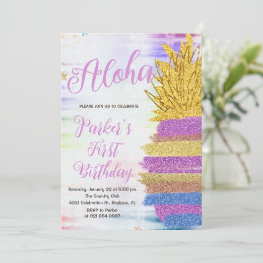 Elegante Aloha Paarse regenboog ananas verjaardag Kaart (Staand voorkant)