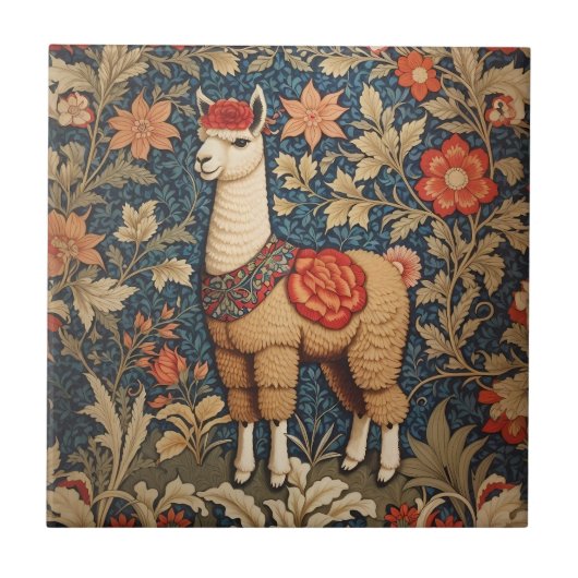 Elegante  Alpaca William Morris geïnspireerd Tegeltje (Voorkant)