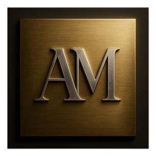 Elegante AM Monogram Geborsteld Goud Luxe Metaal S Perfect Poster