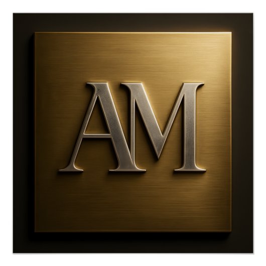 Elegante AM Monogram Geborsteld Goud Luxe Metaal S Perfect Poster (Voorkant)
