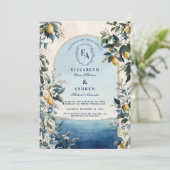 Elegante Amalfi Coast Citrus bruiloft Kaart (Staand voorkant)