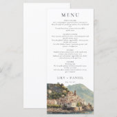 Elegante Amalfi Italiaanse waterverf bruiloft Menu (Voorkant / Achterkant)