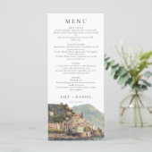 Elegante Amalfi Italiaanse waterverf bruiloft Menu (Staand voorkant)