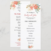 Elegante Ambrose koraal bloemen bruiloft Programmakaart (Voorkant / Achterkant)