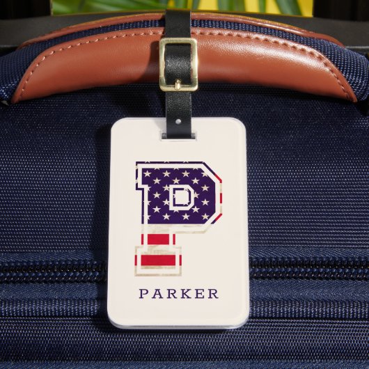 Elegante Amerikaanse vlag monogram P Bagagelabel (Voorkant Insitu 2)