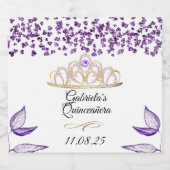Elegante Amethist Glitter Tiara Quinceañera Sparkling Wijnetiket (Enkel label)