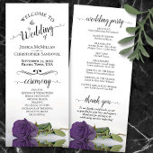 Elegante Amethist Paarse Roos Romantische Bruiloft Programmakaart