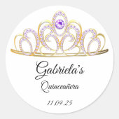 Elegante Amethist Tiara Quinceañera Ronde Sticker (Voorkant)