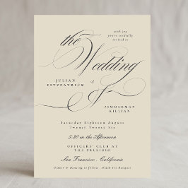 Elegante Ampersand Beige Houtskool De bruiloft Kaart