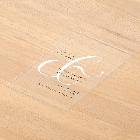 Elegante Ampersand minimalistische bruiloft Save t Acryl Uitnodigingen (Laagn)