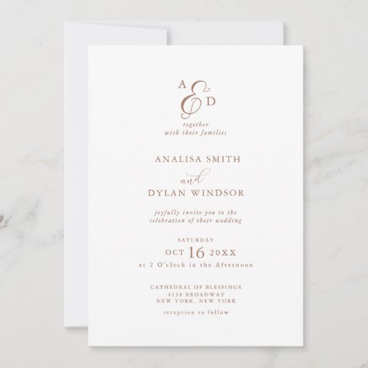 Elegante Ampersand Mocha Mousse Monogram bruiloft Kaart (Voorkant)