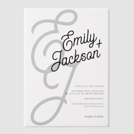 Elegante Ampersand Modern Initialen bruiloft Vellum Uitnodigingen (Voorkant)