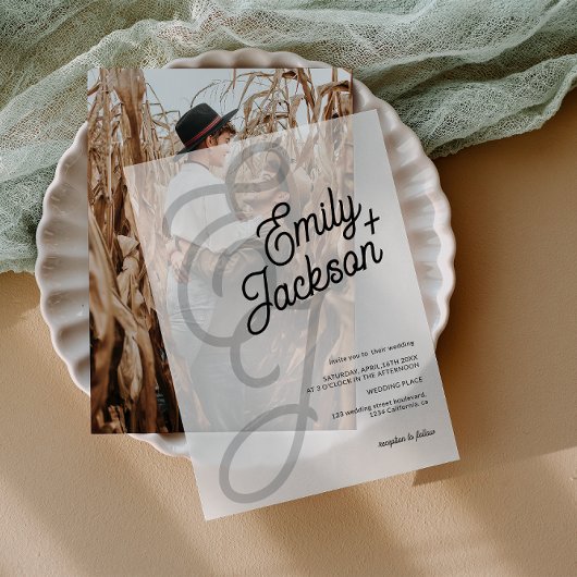 Elegante Ampersand Modern Initialen bruiloft Vellum Uitnodigingen