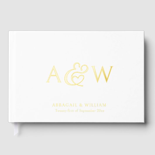 Elegante Ampersand Monogram Gold Foil White Weddin Gastenboek (Voorkant)