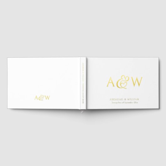 Elegante Ampersand Monogram Gold Foil White Weddin Gastenboek (Volledig)