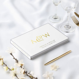 Elegante Ampersand Monogram Gold Foil White Weddin Gastenboek