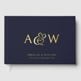 Elegante Ampersand Monogram Gold Navy Blue Wedding Gastenboek