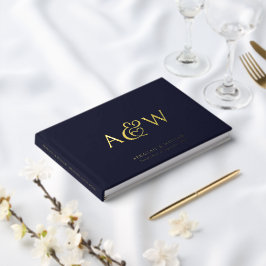 Elegante Ampersand Monogram Gold Navy Blue Wedding Gastenboek
