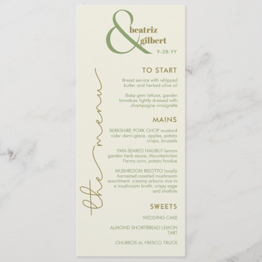 Elegante Ampersand Monogram Wedding Menu Kaart (Voorkant)