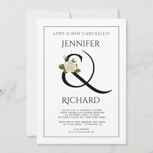 Elegante ampersand roos zwart wit virtual bruiloft kaart (Voorkant)